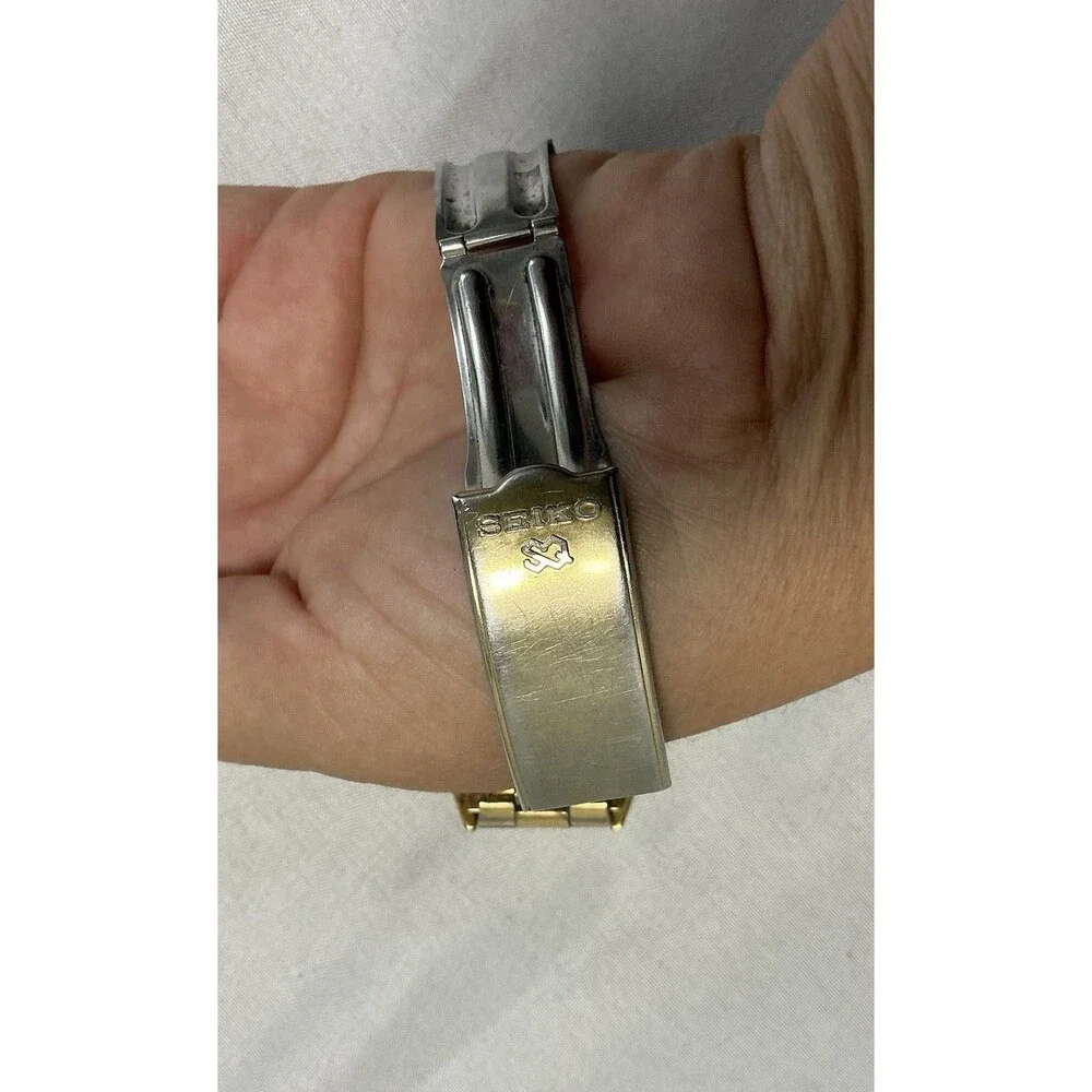 Vtg Seiko SQ Quartz Watch 7123-8059 Gold Tone Fluted Bezel Day Date President